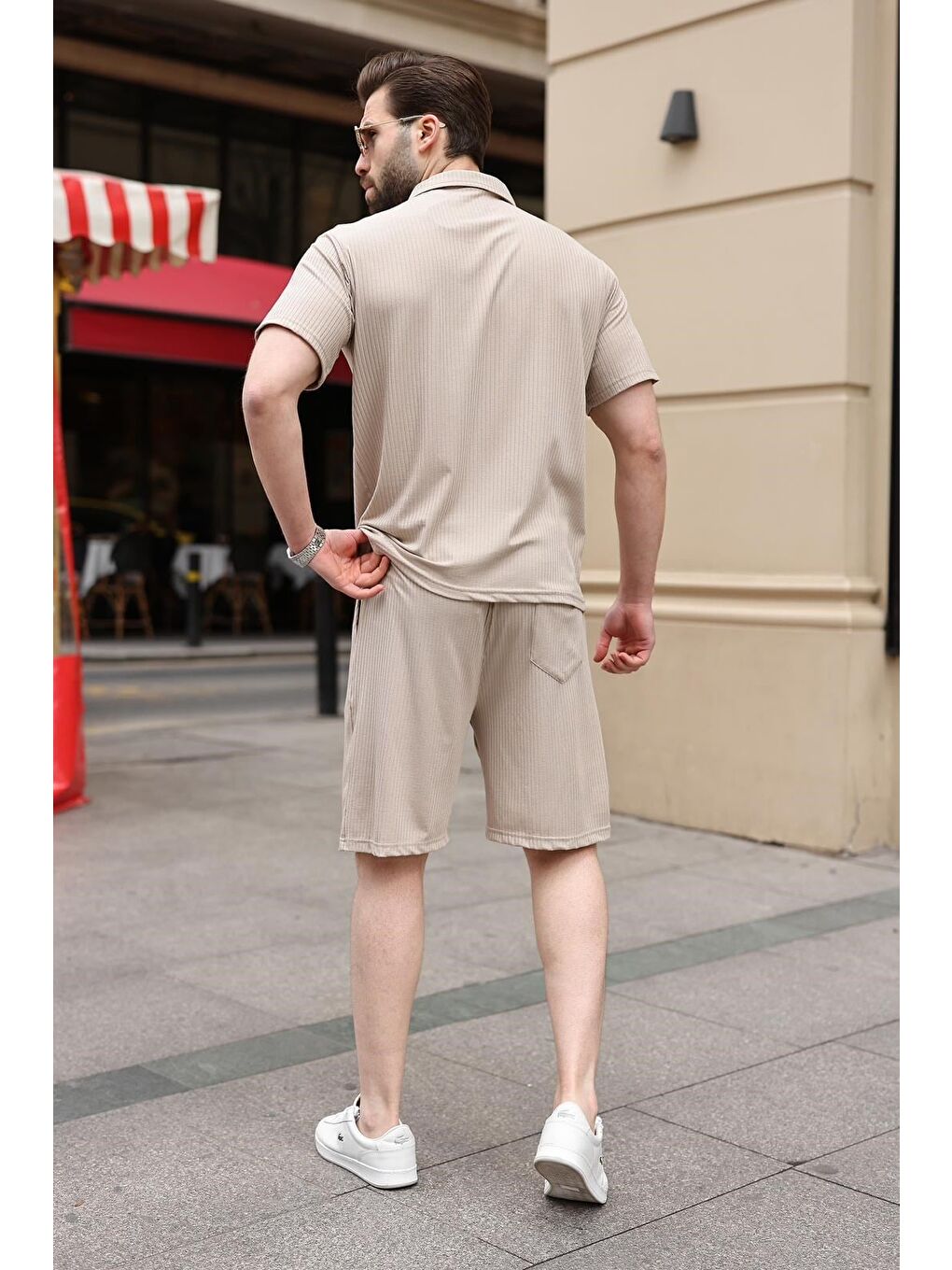 Bej Polo Yaka T-Shirt Şort Takım E7363-4