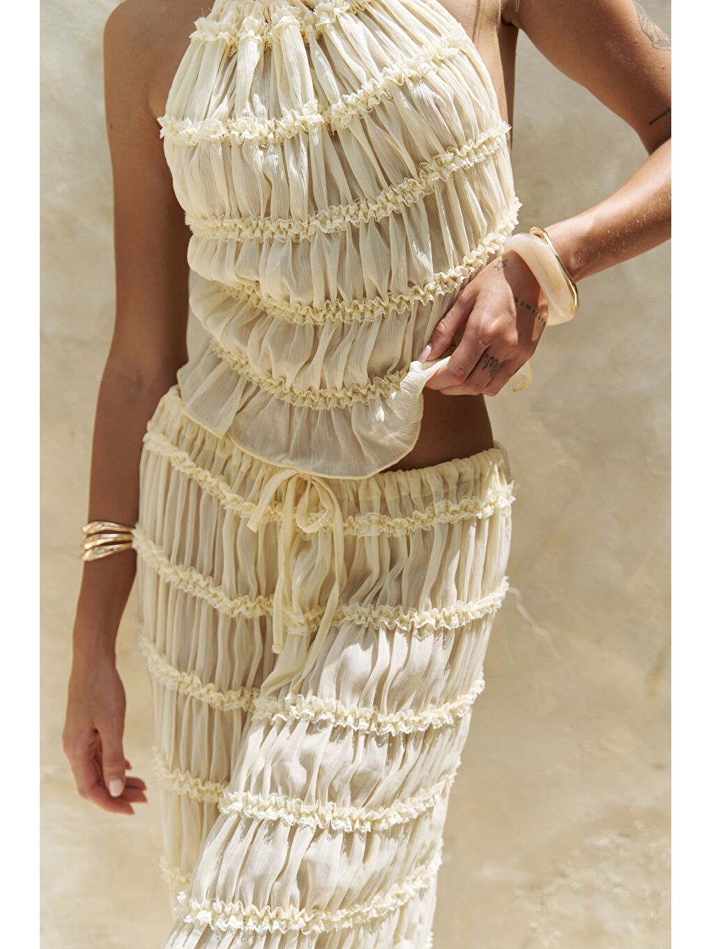 Sofi Transparan Sarı Crop Etek Takım-7