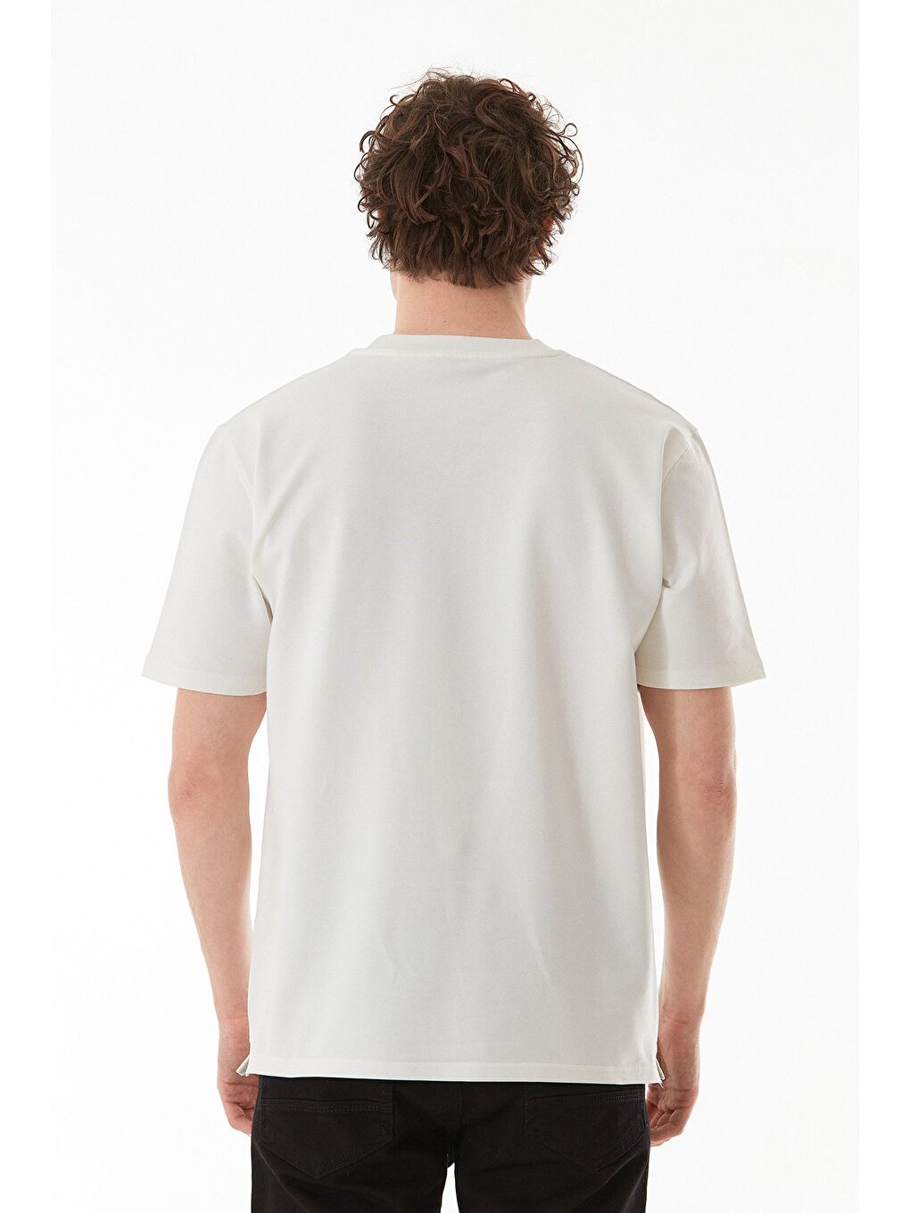 Ekru Basic Bisiklet Yaka Tişört-3