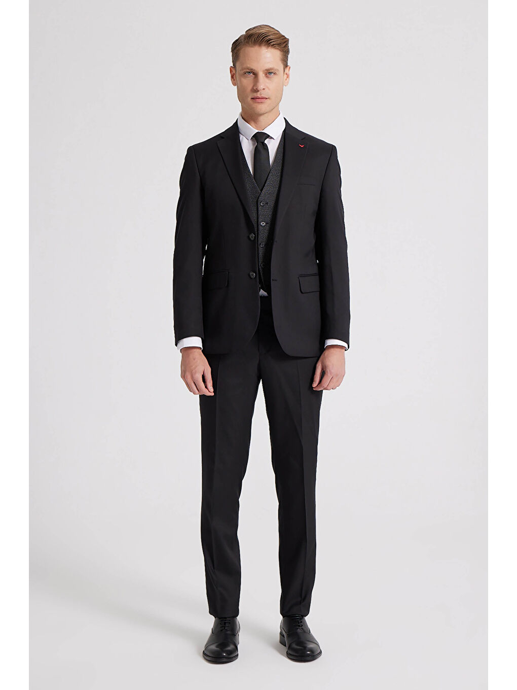 Slim Fit Siyah Düz Mono Yaka Tek Yırtmaçlı Astarlı Takim Elbise Kombinli-1