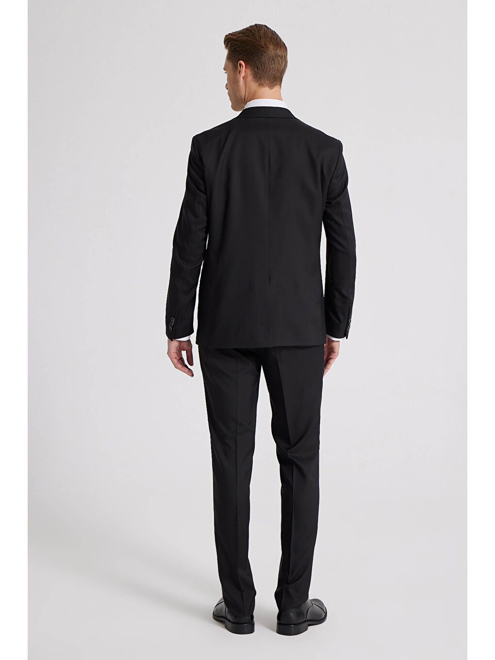 Slim Fit Siyah Düz Mono Yaka Tek Yırtmaçlı Astarlı Takim Elbise Kombinli-5