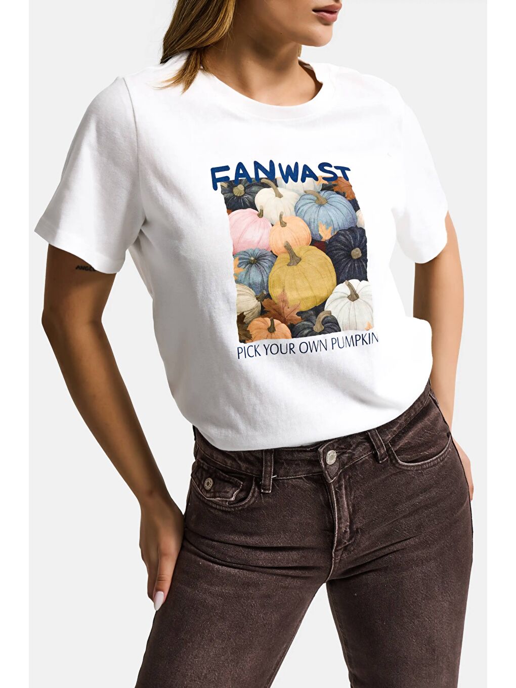 Kadın Beyaz w5 Özel Baskılı Tasarım Oversize T-Shirt-2