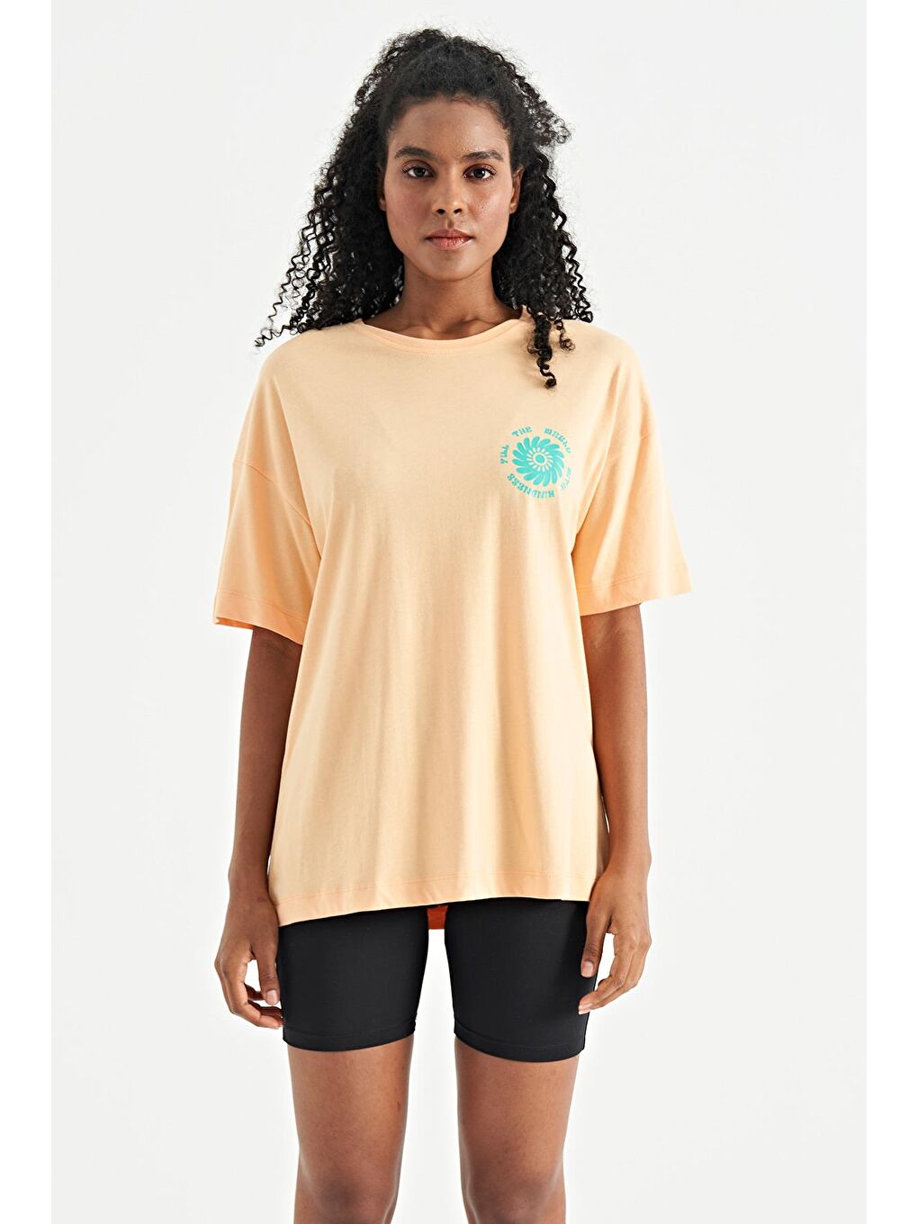 Veryperi Sarı Kavun Içi Ön Arka Baskı Detaylı O Yaka Oversize Kadın  T-shirt - 02232