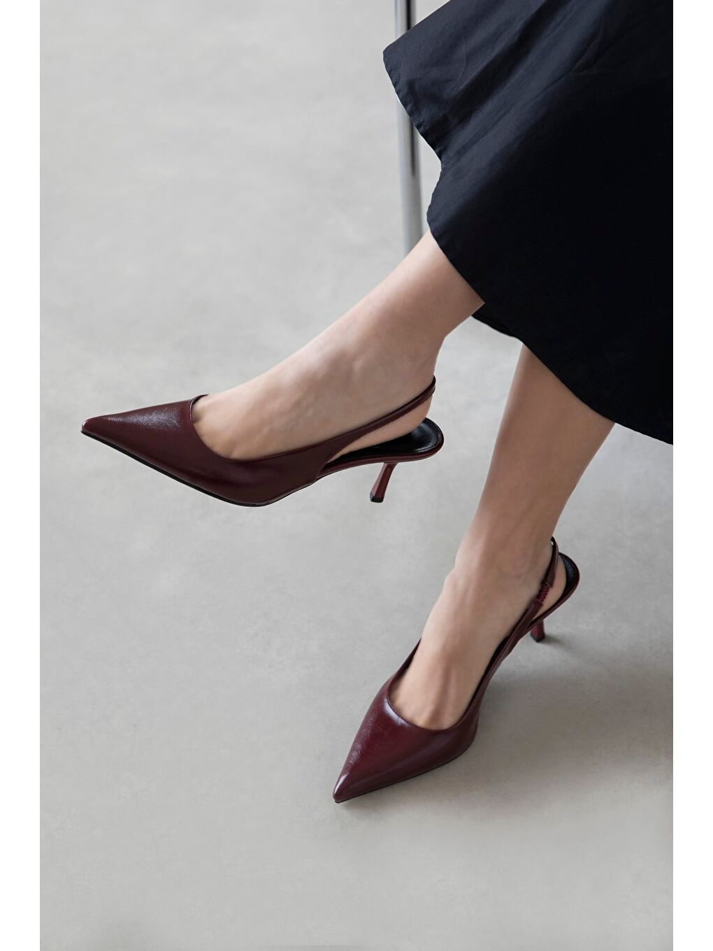 Raye Kadın Topuklu Kırışık Deri Ayakkabı Bordo-1