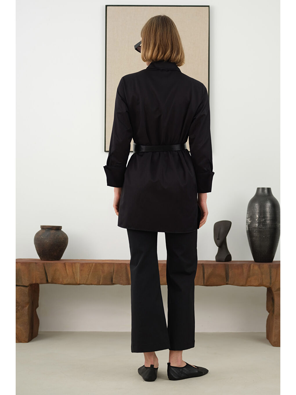 Geniş Manşetli Gömlek Siyah-2