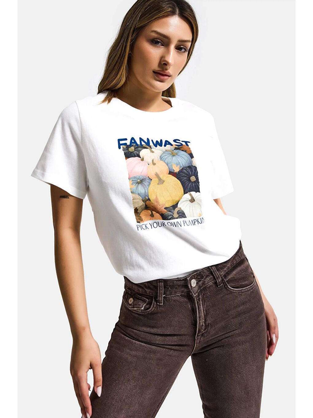 Kadın Beyaz w5 Özel Baskılı Tasarım Oversize T-Shirt-5