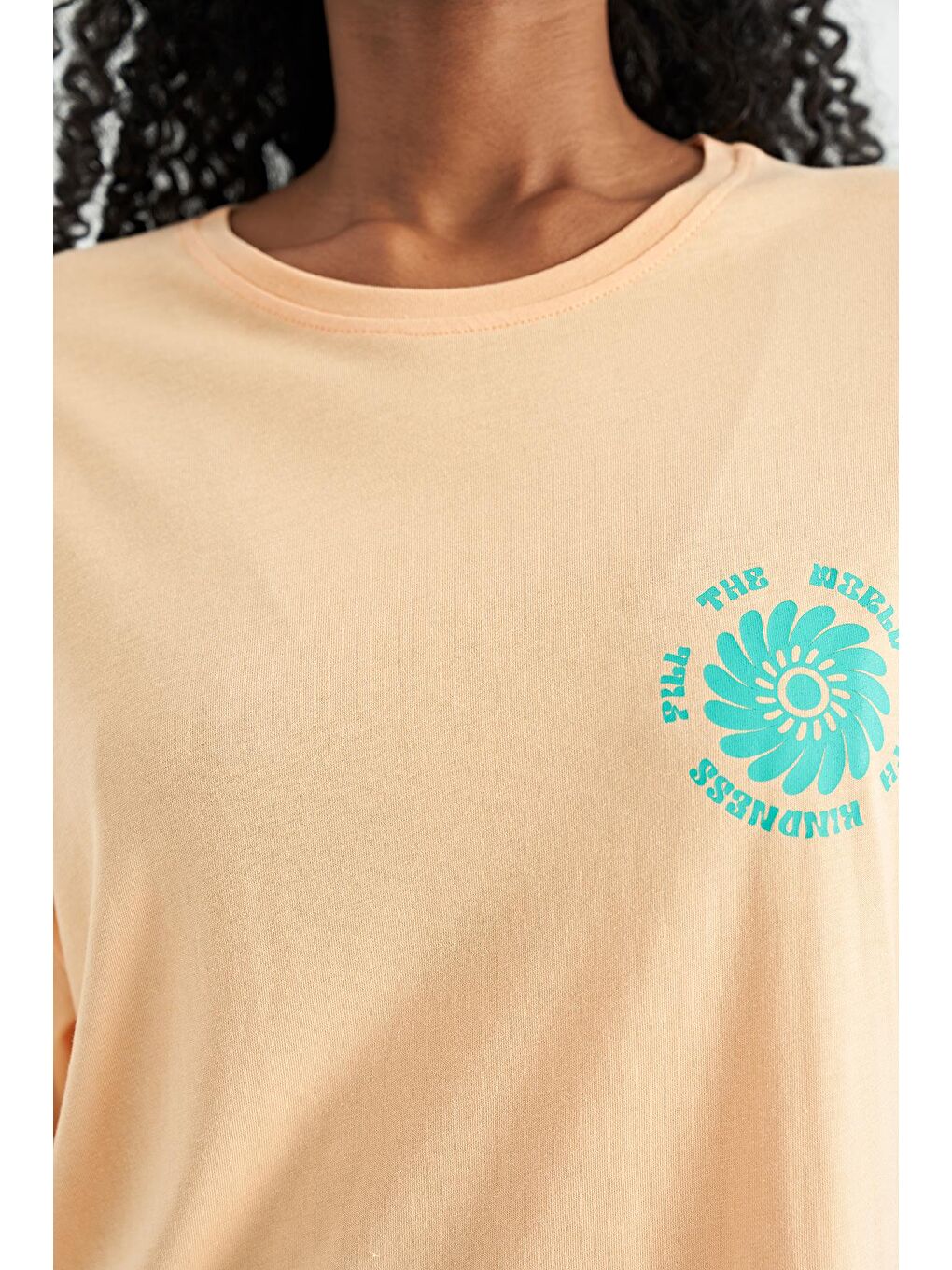 Veryperi Sarı Kavun Içi Ön Arka Baskı Detaylı O Yaka Oversize Kadın  T-shirt - 02232 - 1