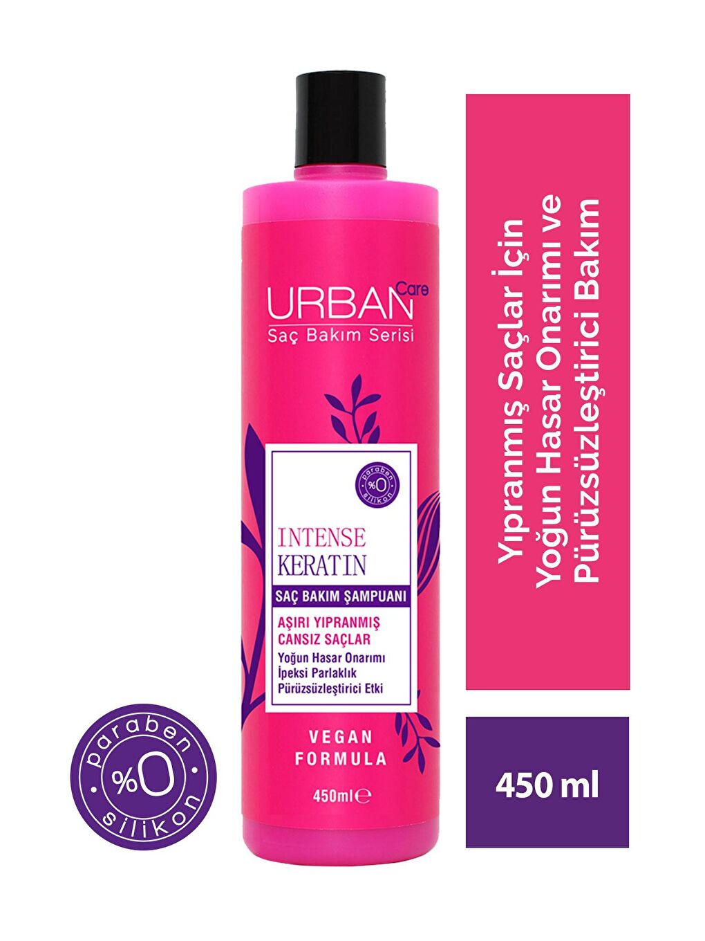 Urban Care Intense Keratin Aşırı Yıpranmış Saçlara Özel Saç Bakım Şampuanı-450 ML-Vegan