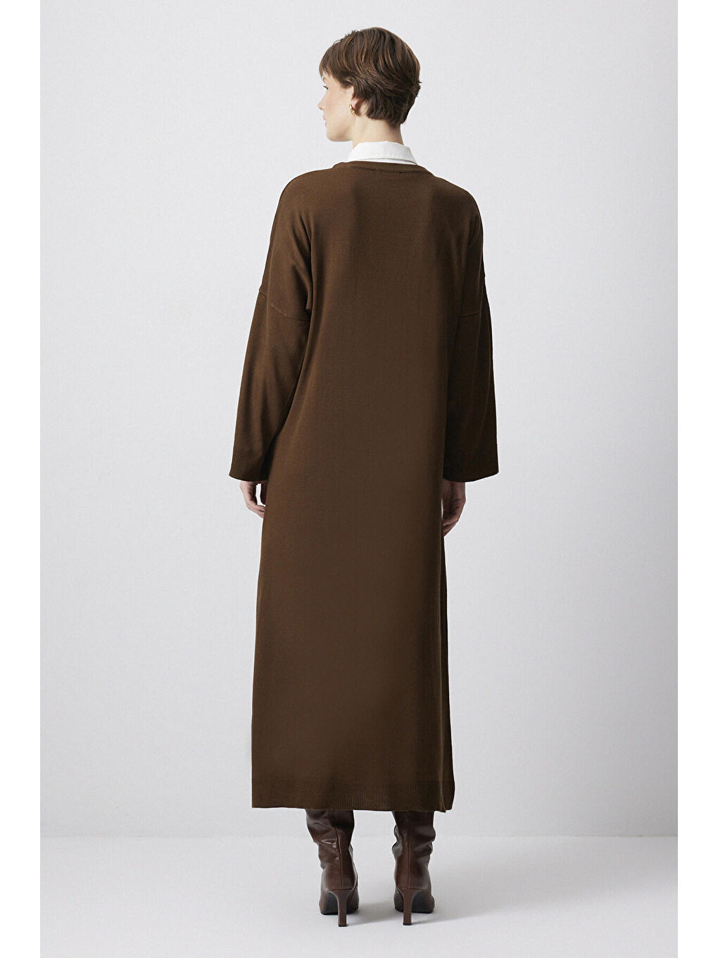 Kahverengi Oversıze Triko Elbise-3