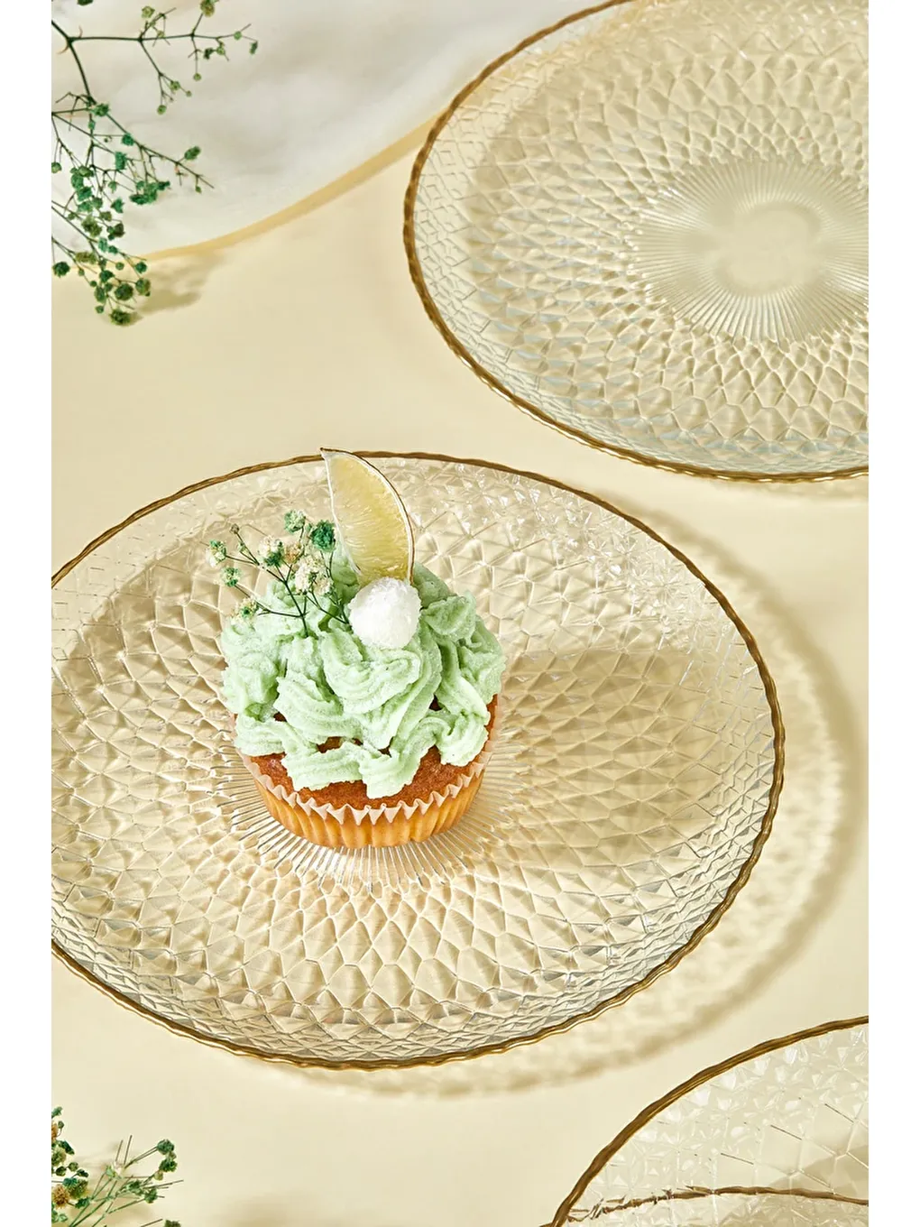 Renksiz Fugi 6 Parça Pasta/Kek/Tatlı Tabağı Seti-1