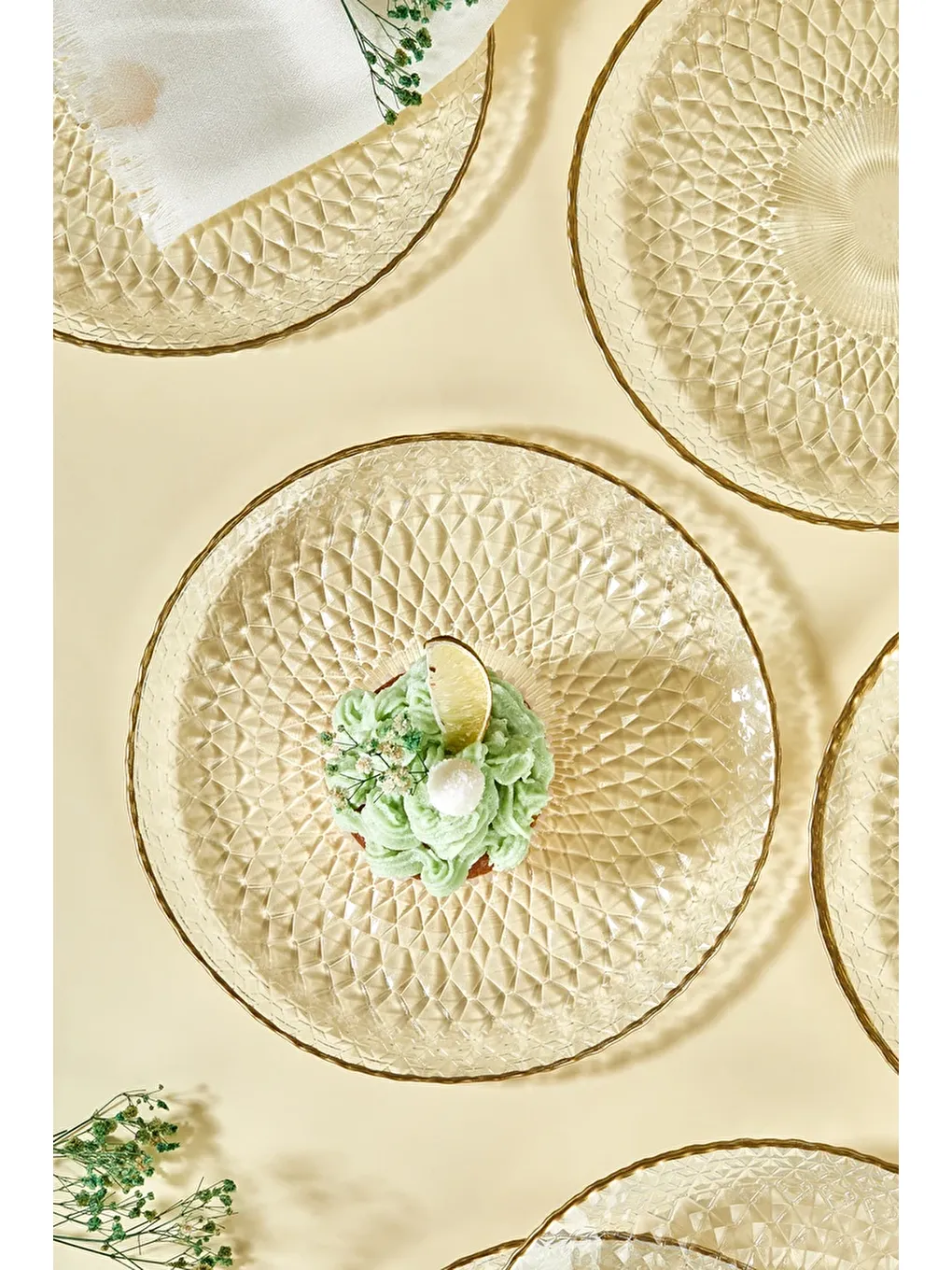 Renksiz Fugi 6 Parça Pasta/Kek/Tatlı Tabağı Seti-2