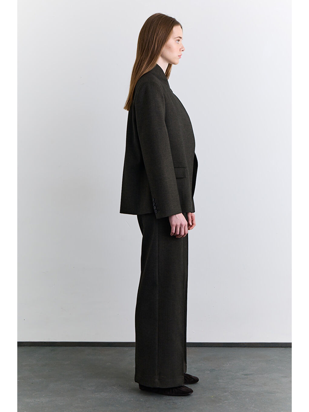 Yüksek Yaka Blazer Ceket Haki-1