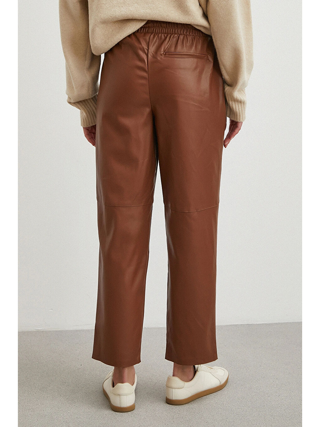 Karışık Bağcıklı Deri Pantolon Kahve-5