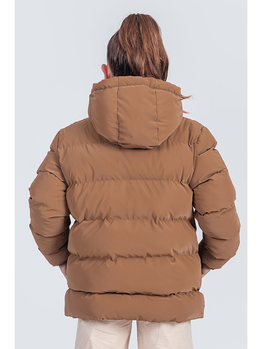 Kahverengi Kız Çocuk Kapüşonlu Nova Kumaş Kışlık Mont KM1010-2