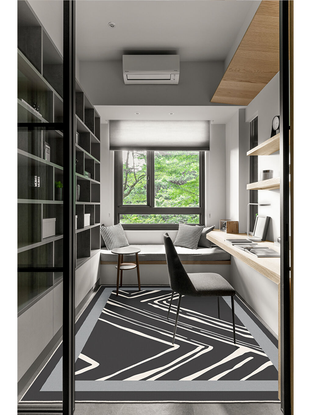 Gri Dekoratif Salon Halısı, Makinada Yıkanabilir, Kaymaz Taban, İnce & Modern Tasarım-2