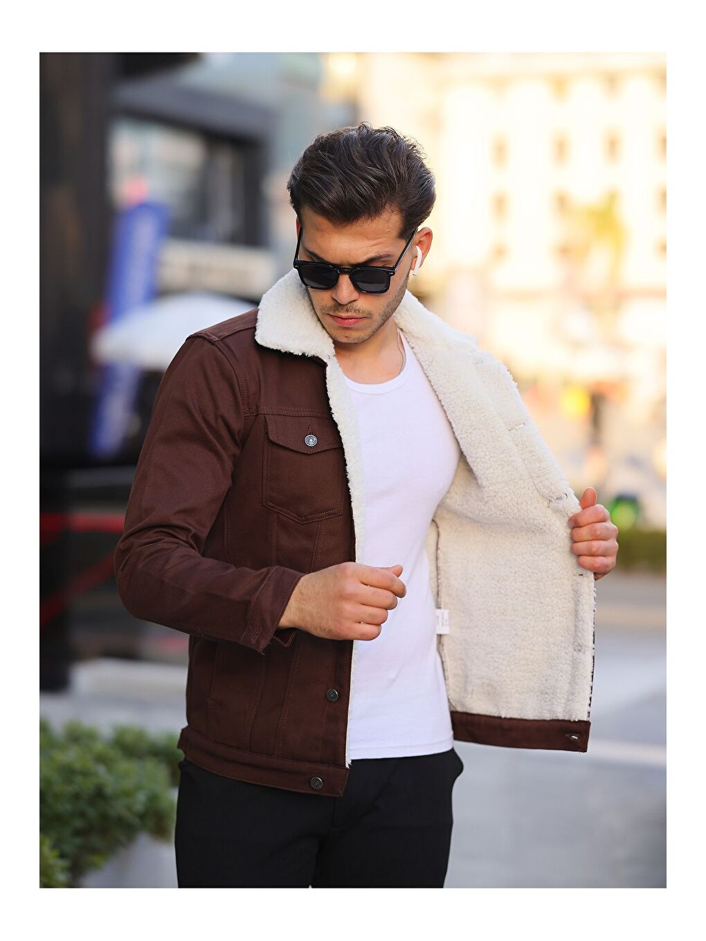 Kahverengi Erkek Trend Kışlık Içi Kürklü Jean Ceket Kahve