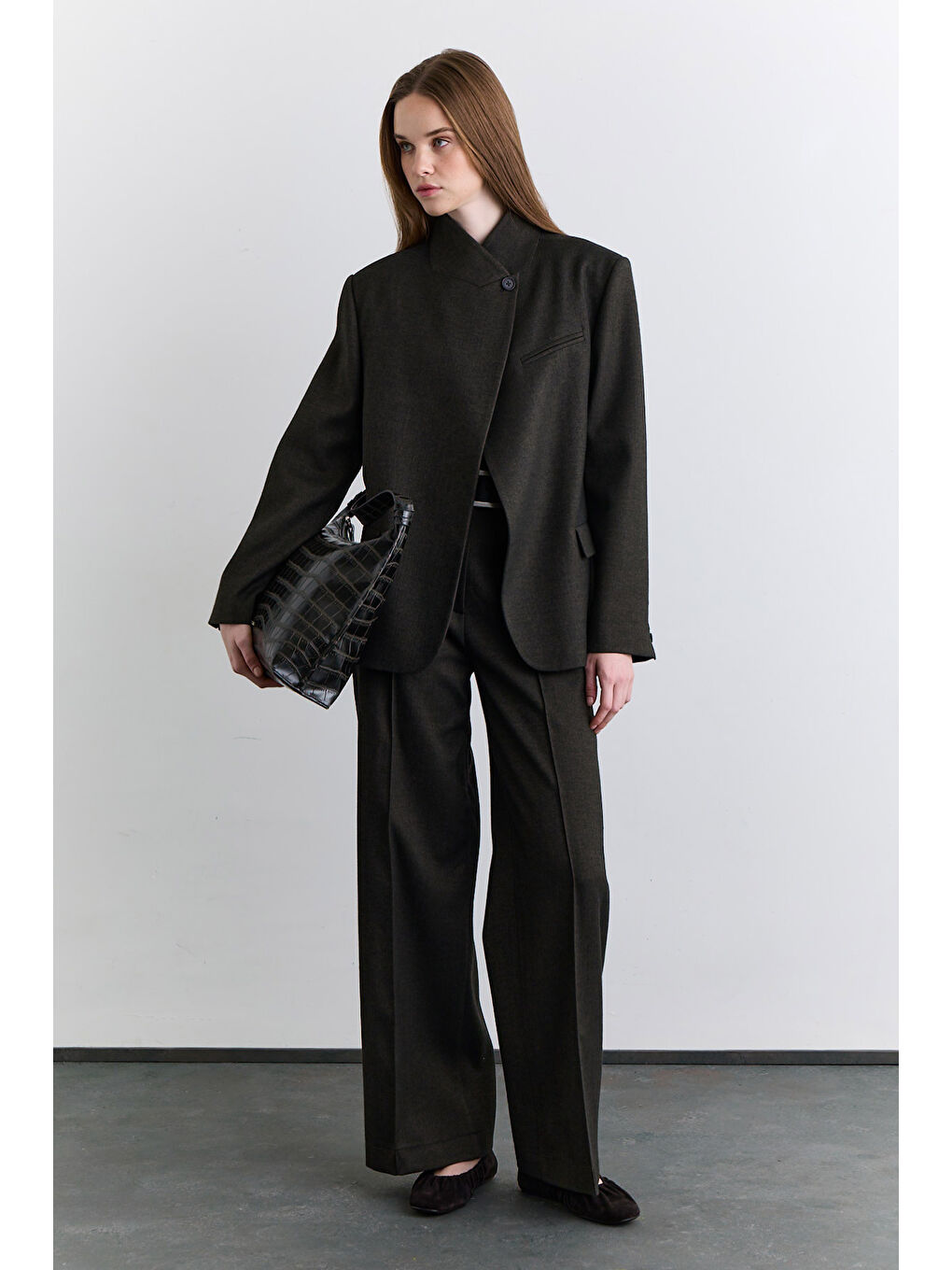 Yüksek Yaka Blazer Ceket Haki-6