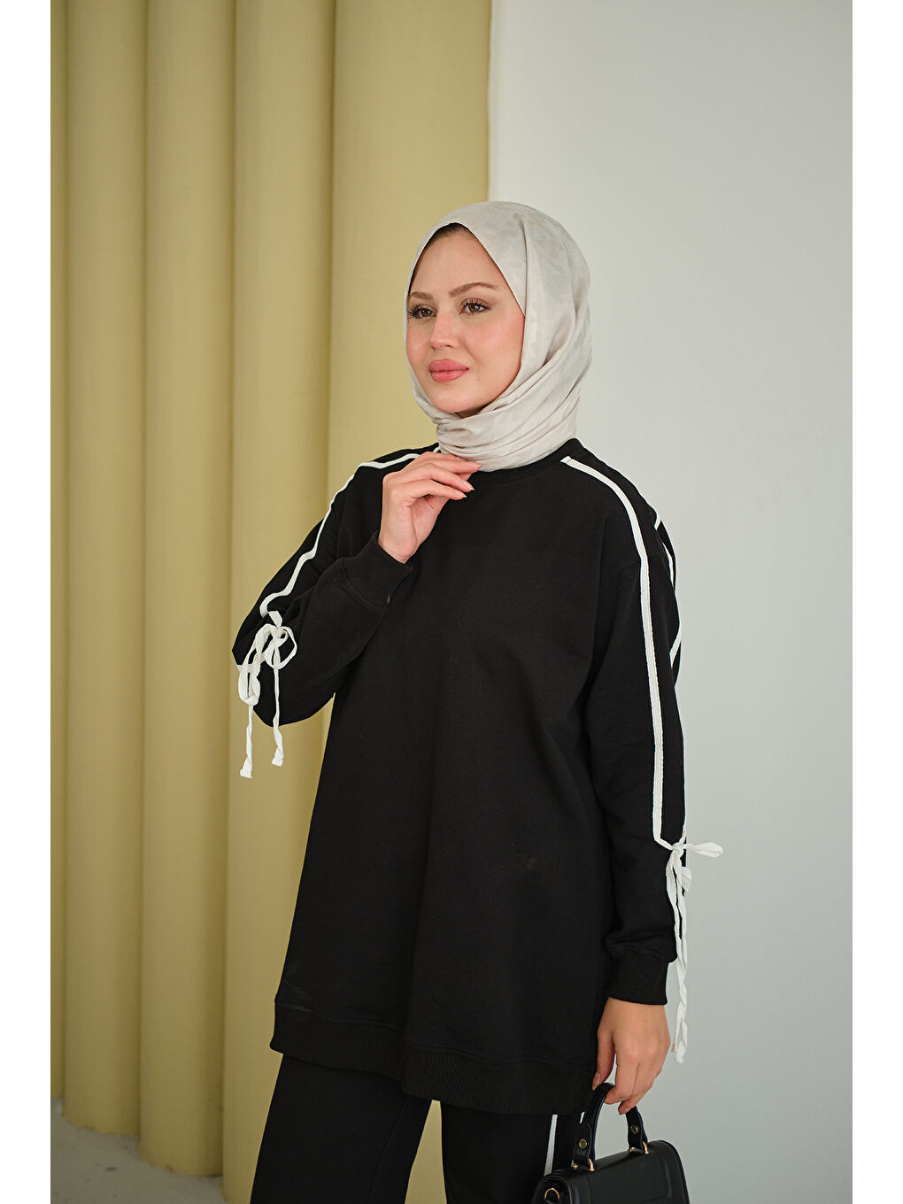 Kadın Kurdele Detay İkili Takım Siyah-1