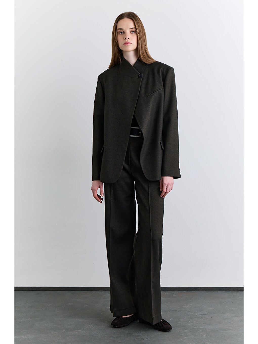 Yüksek Yaka Blazer Ceket Haki-7