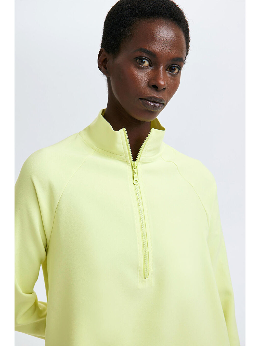 Sarı Fermuarlı Krep Elbise-2