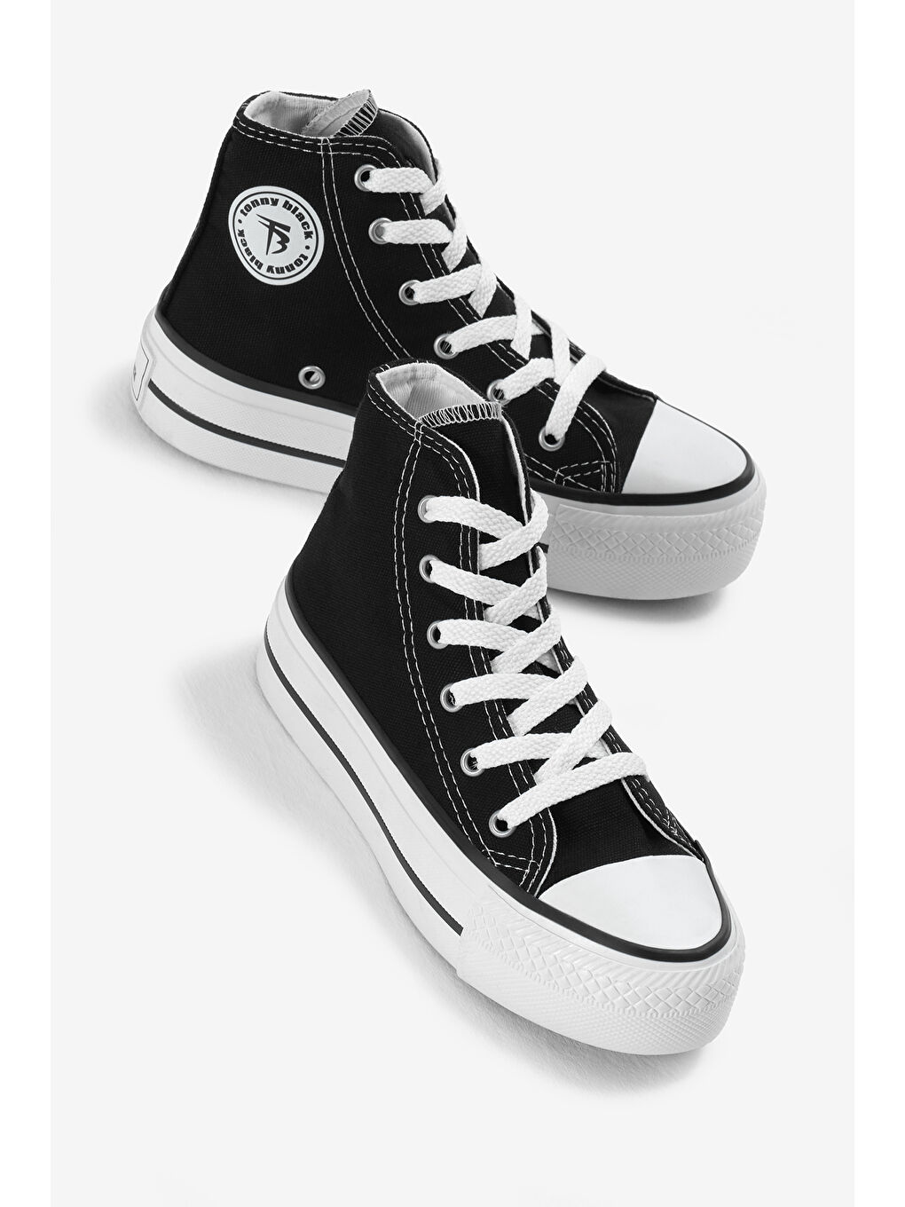 Çocuk Unisex Siyah Termo Kalın Taban Bağcıklı Uzun Keten Spor Ayakkabı-2