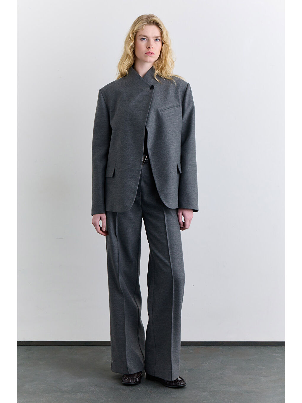 Yüksek Yaka Blazer Ceket Gri-2