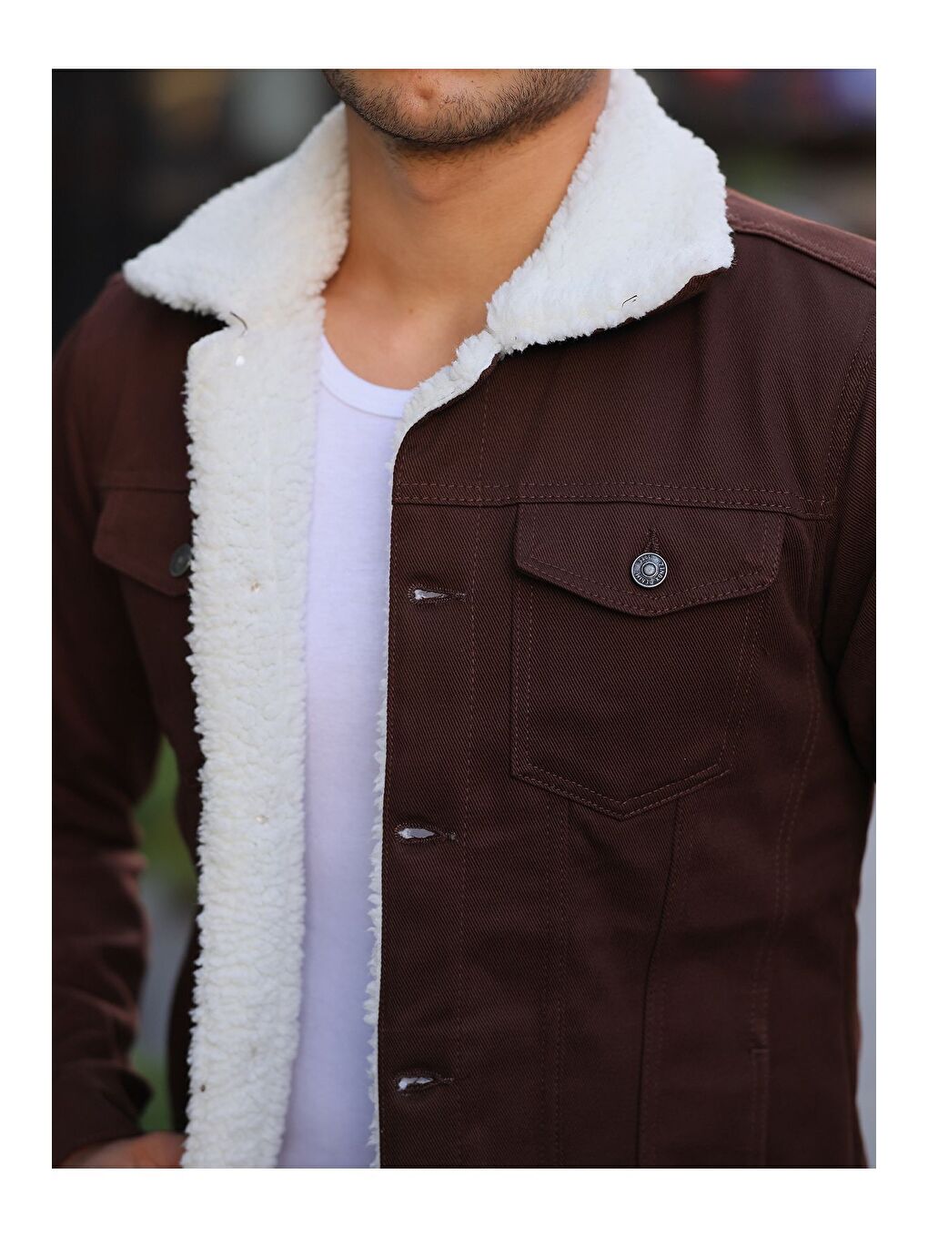 Kahverengi Erkek Trend Kışlık Içi Kürklü Jean Ceket Kahve-1