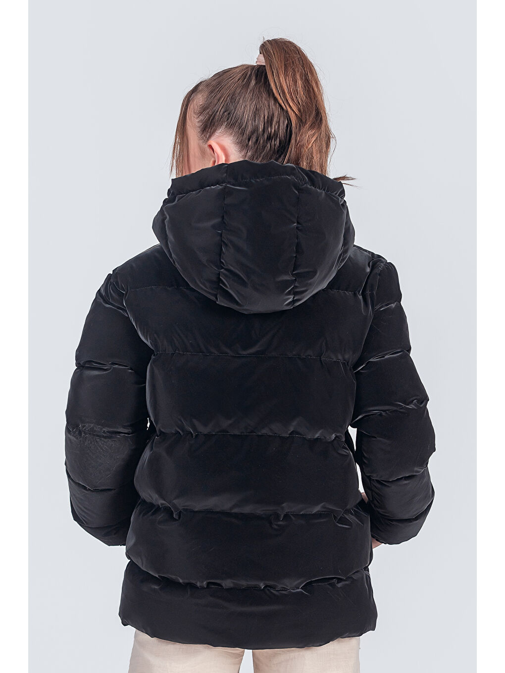 Siyah Kız Çocuk Kapüşonlu Nova Kumaş Kışlık Mont KM1010-2