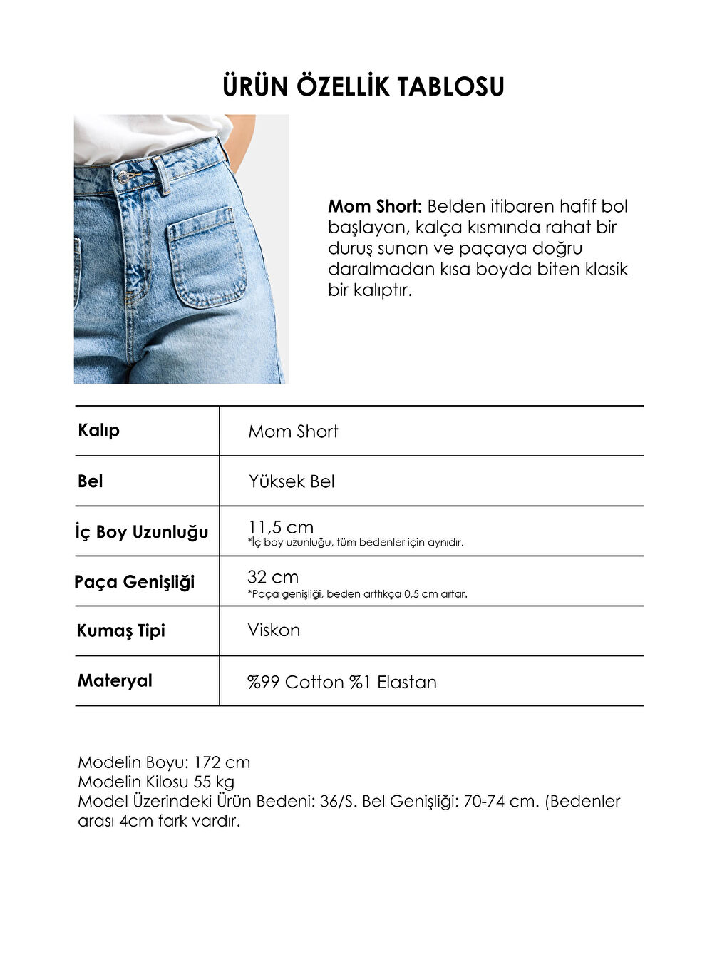 Mavi Kadın Snow Jean 4s6-32 Mom Fit Önden Cepli Denim Şort-2