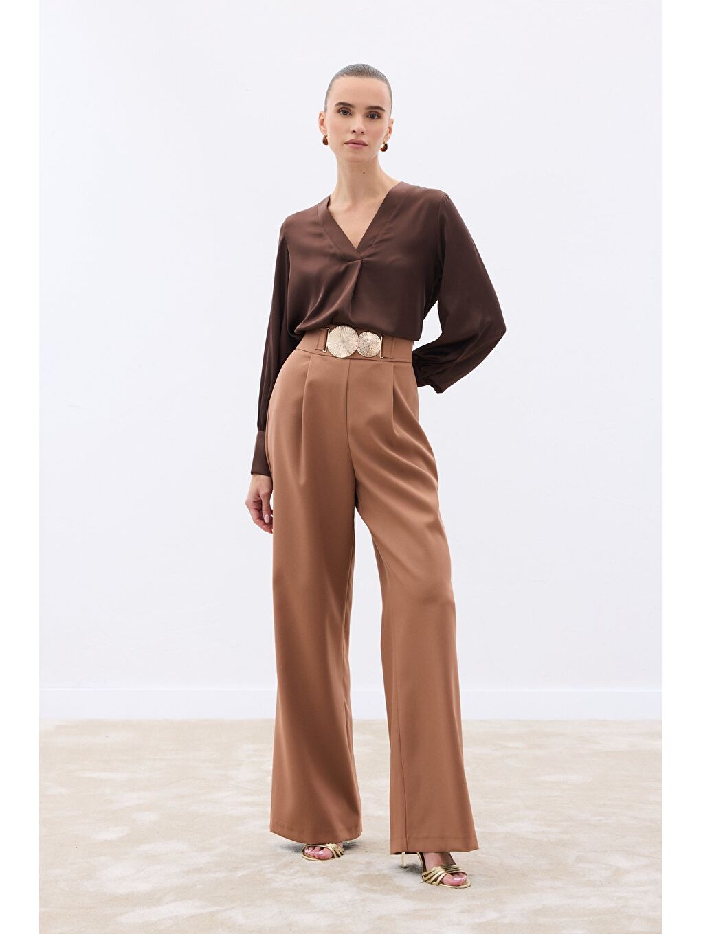 Kahverengi Aksesuarlı Pantolon - Camel-2