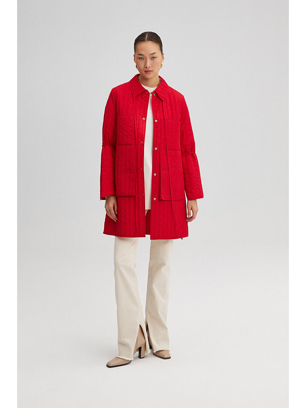 Kırmızı Kapitone İnce Ceket-1