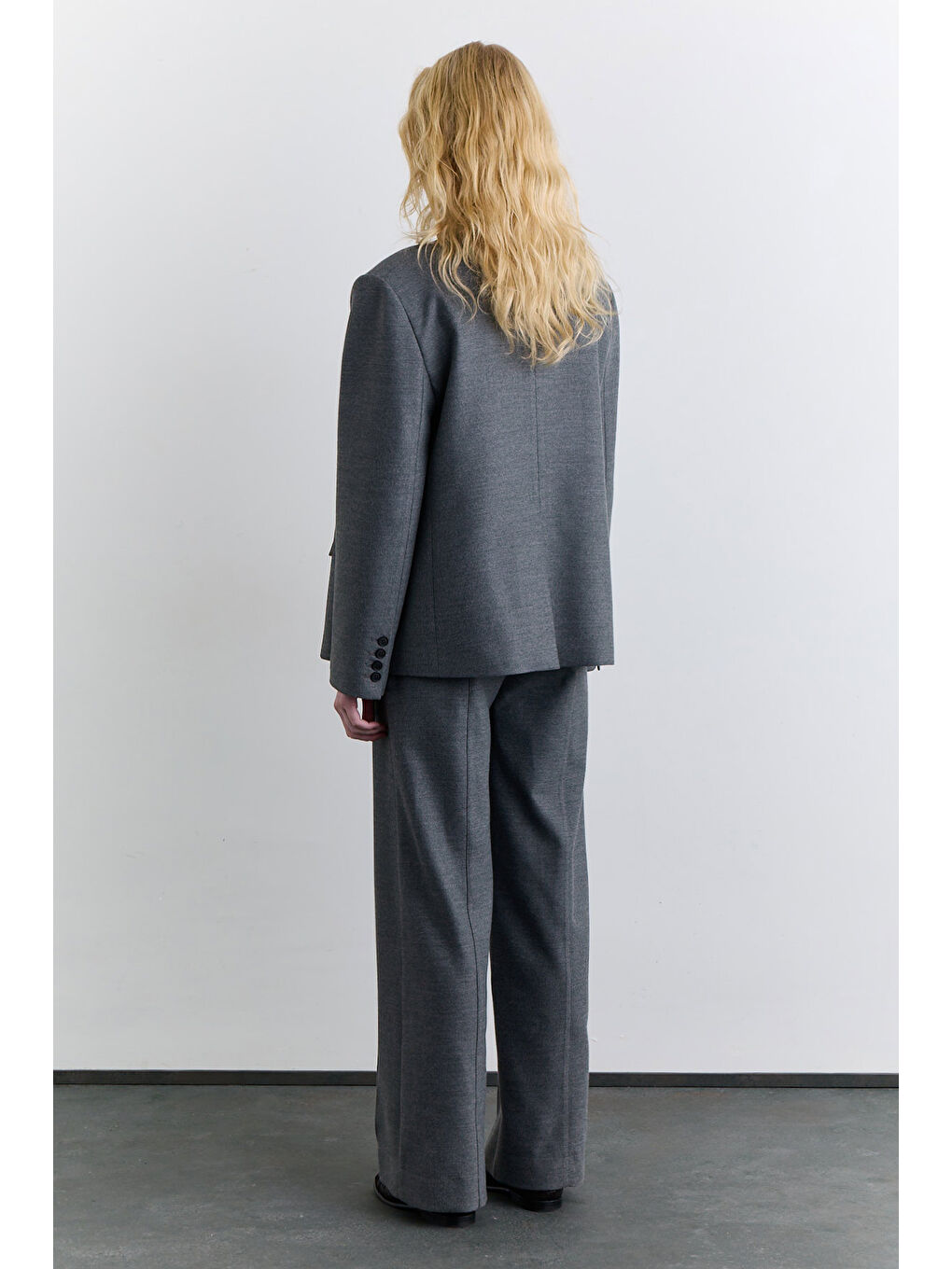 Yüksek Yaka Blazer Ceket Gri-5