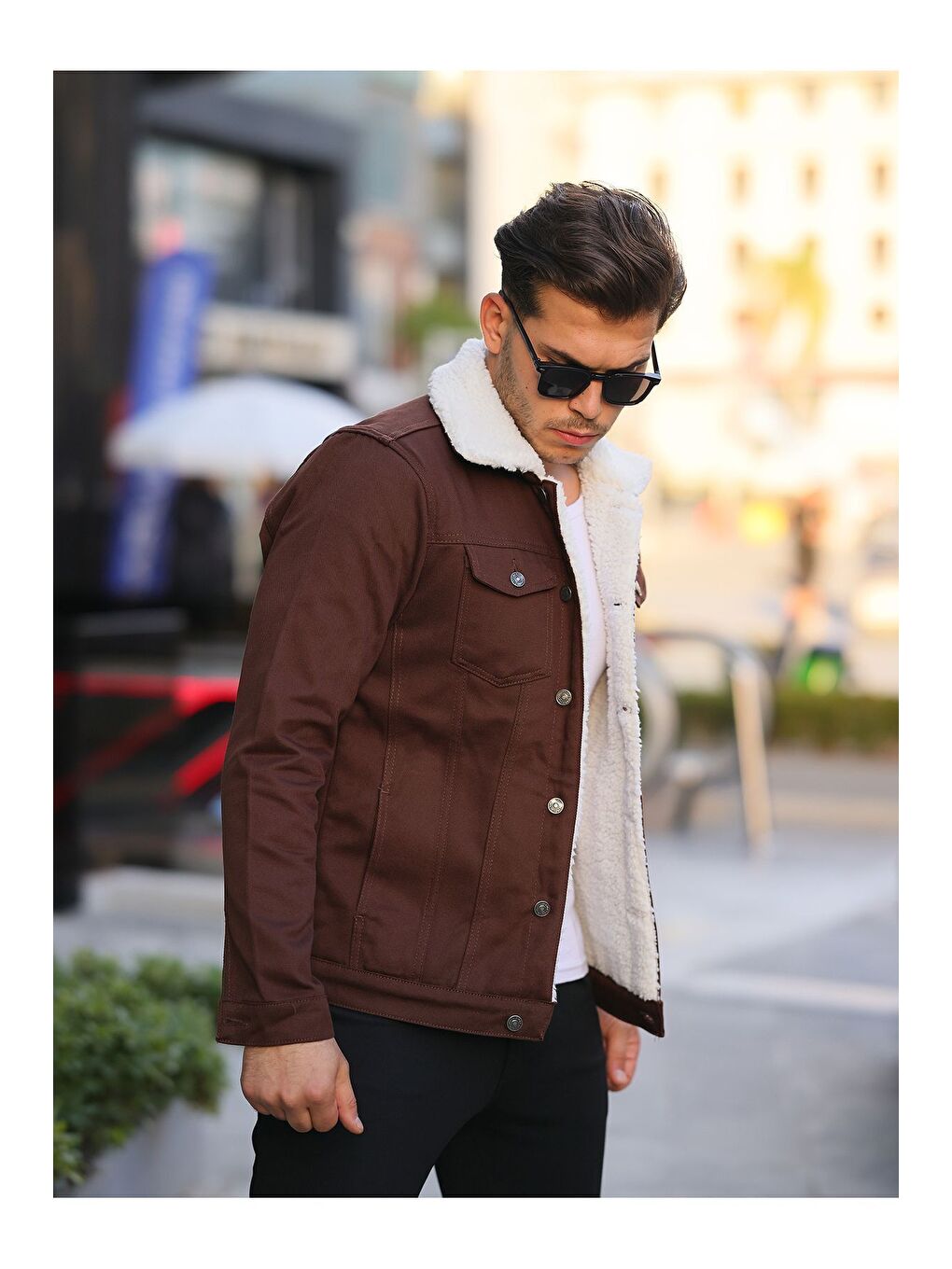 Kahverengi Erkek Trend Kışlık Içi Kürklü Jean Ceket Kahve-2