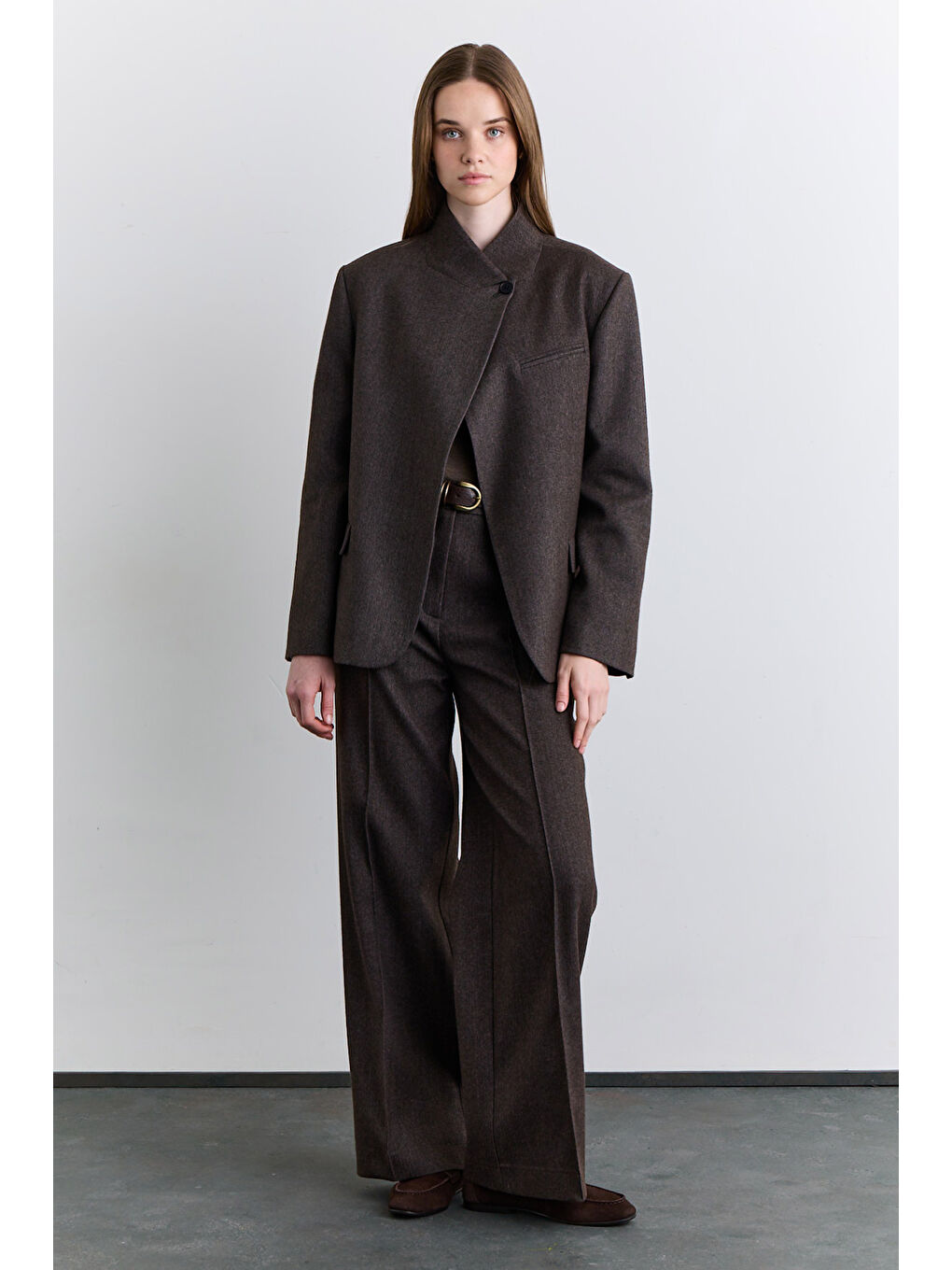 Bej Yüksek Yaka Blazer Ceket Vizon