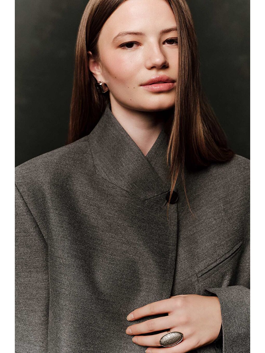 Yüksek Yaka Blazer Ceket Gri-7