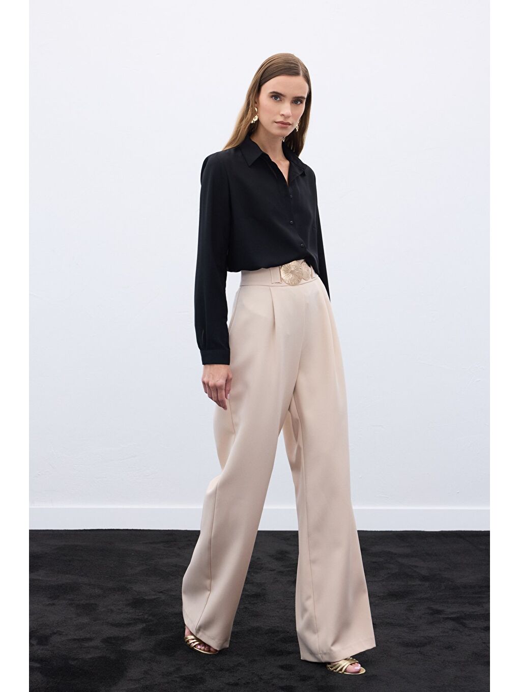 Aksesuarlı Pantolon - Bej-1