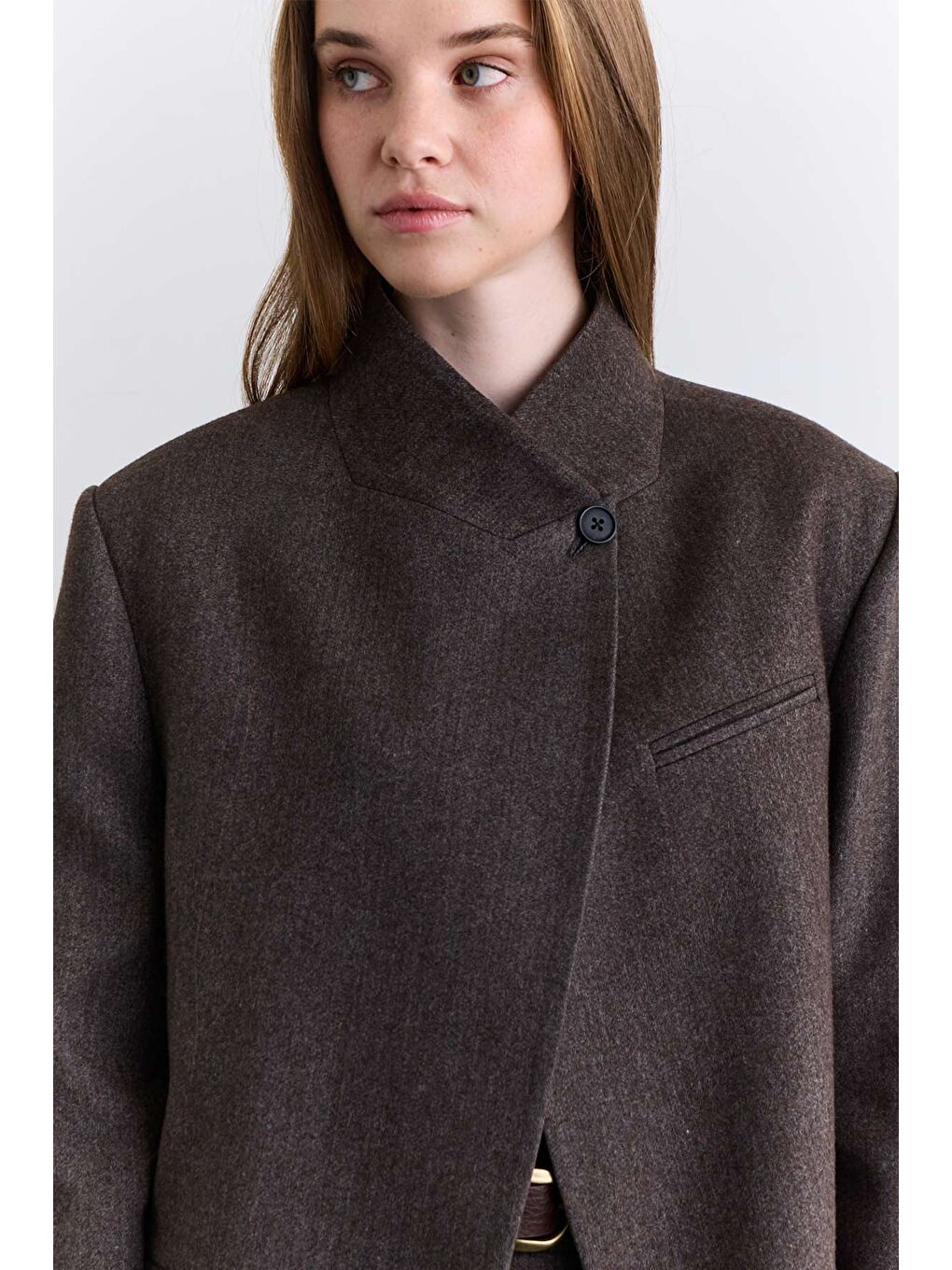 Bej Yüksek Yaka Blazer Ceket Vizon-1