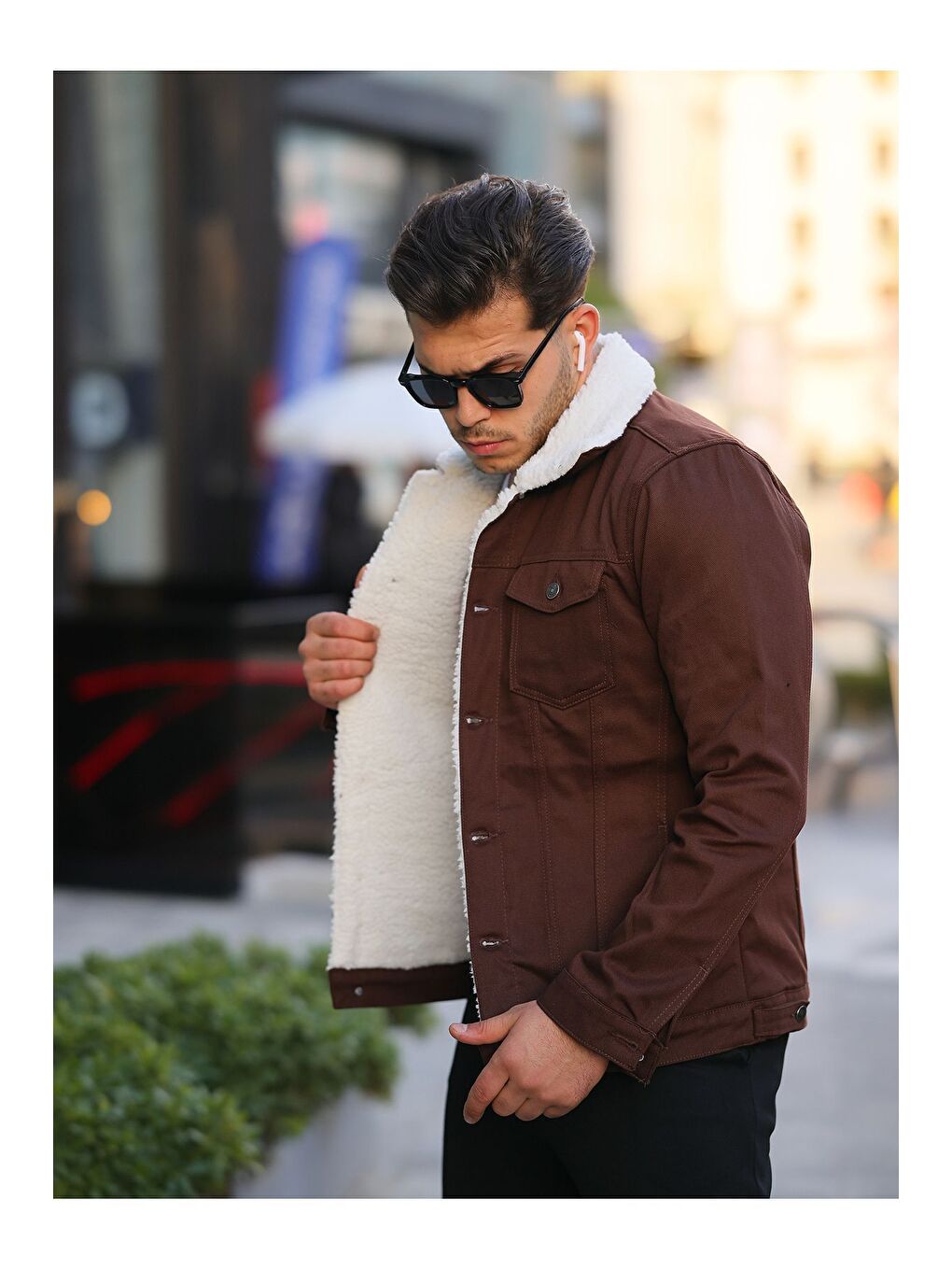 Kahverengi Erkek Trend Kışlık Içi Kürklü Jean Ceket Kahve-3
