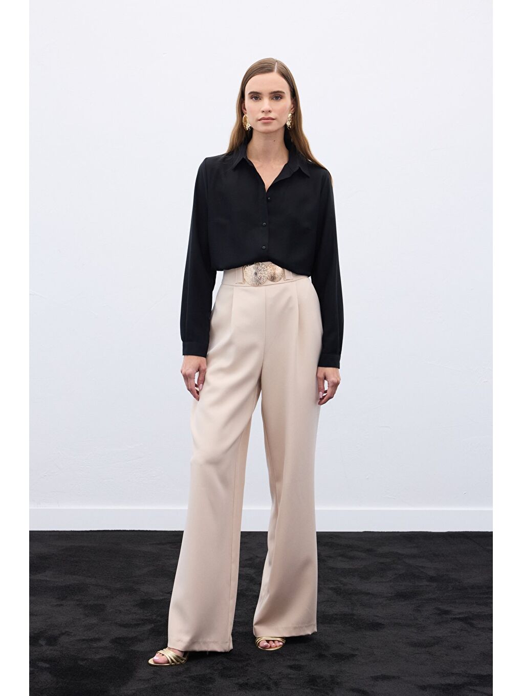 Aksesuarlı Pantolon - Bej-2