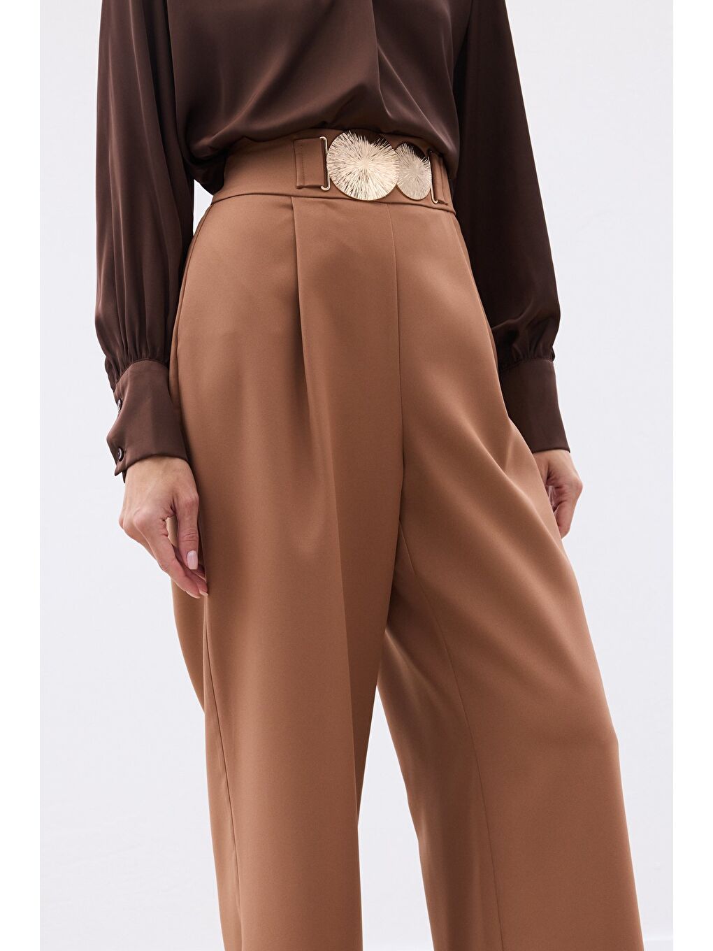 Kahverengi Aksesuarlı Pantolon - Camel-5