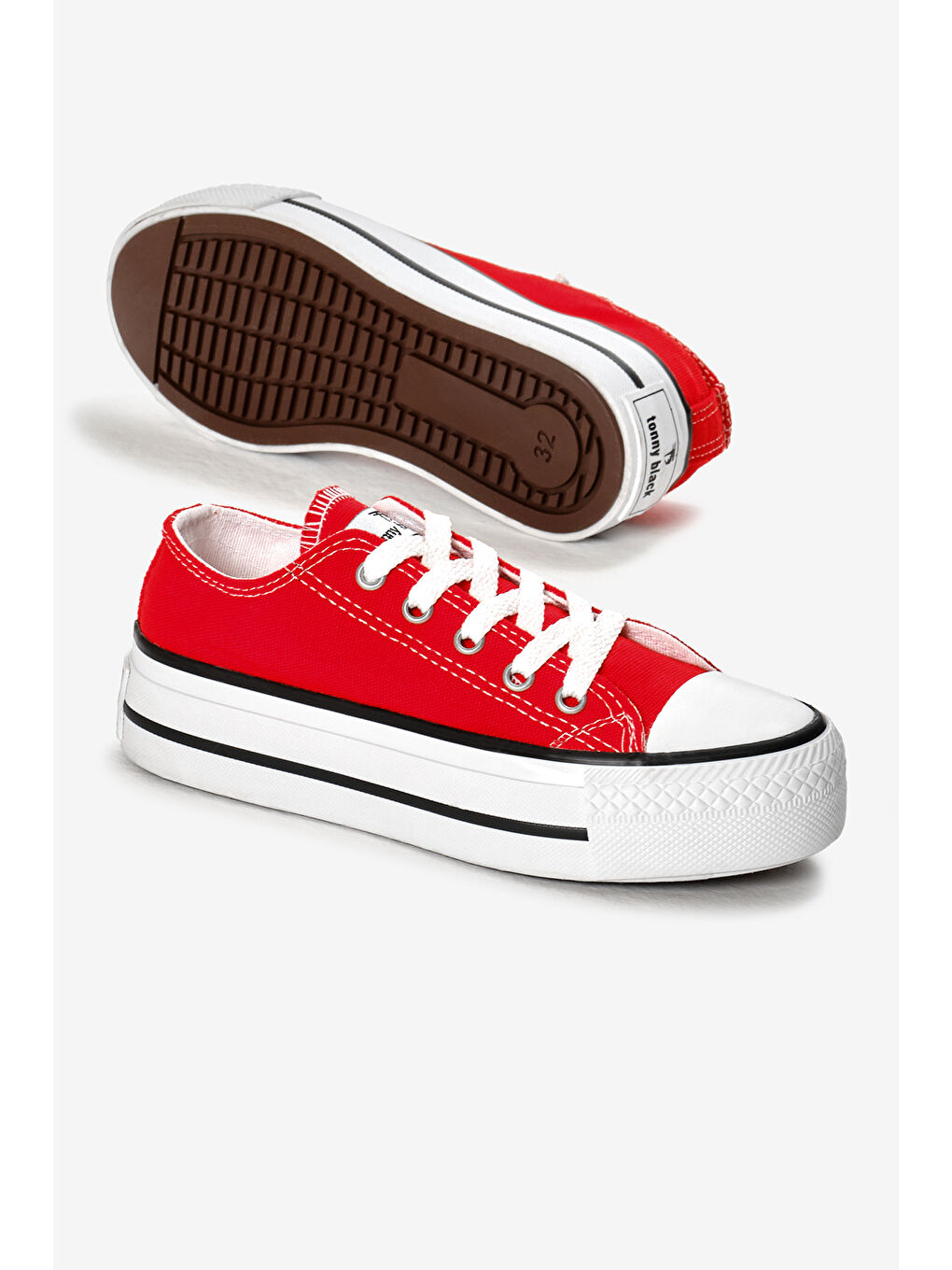 Çocuk Unisex Kırmızı Termo Kalın Taban Bağcıklı Keten Spor Ayakkabı-3