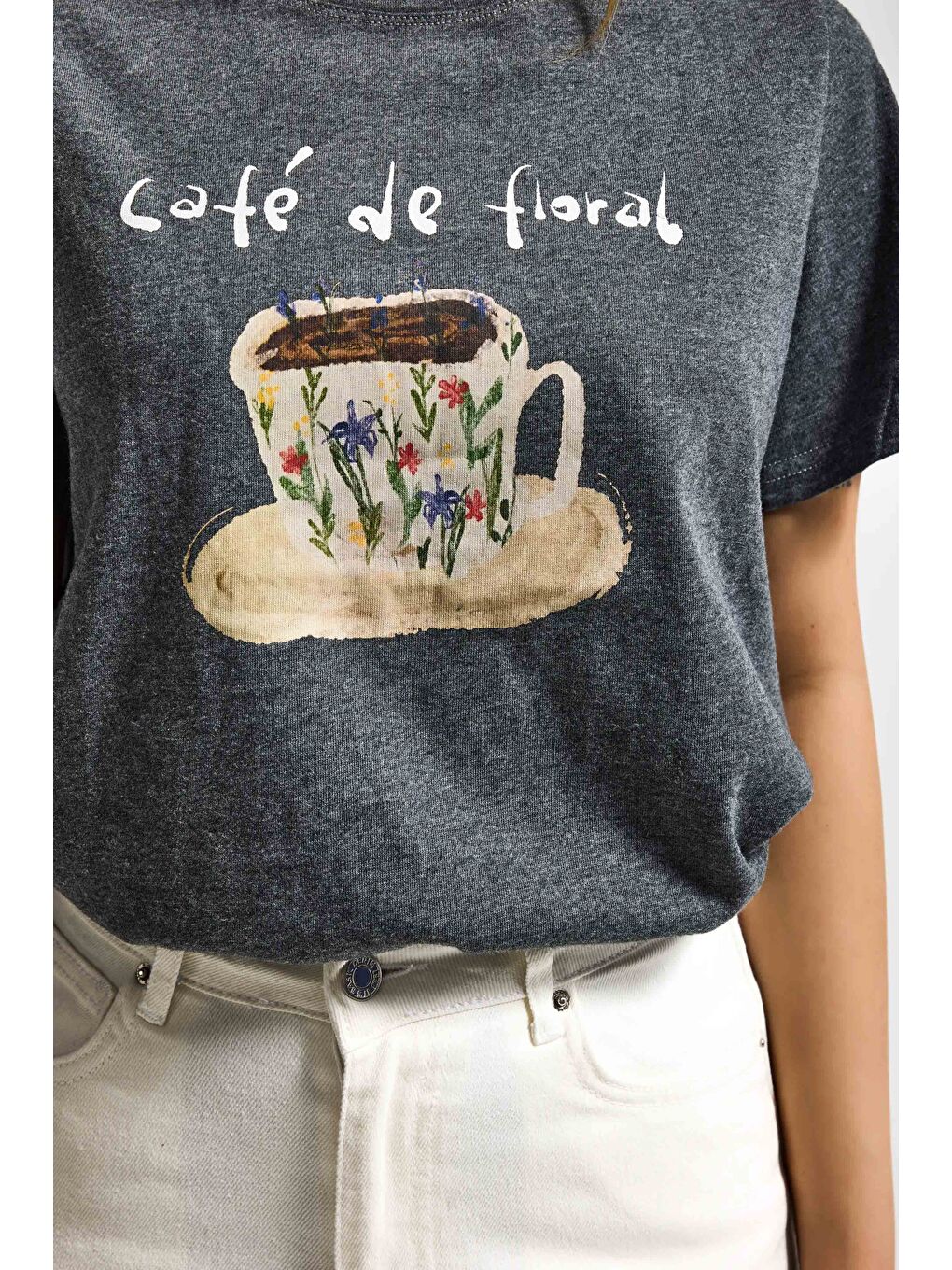 Kadın Gri w5 Oversize Özel Baskılı Tasarım T-Shirt-4