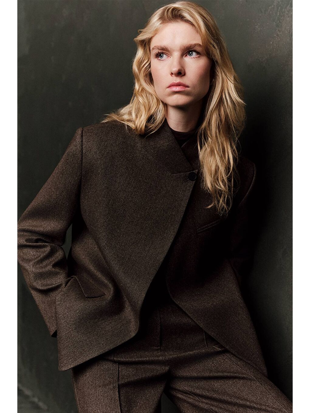 Bej Yüksek Yaka Blazer Ceket Vizon-4