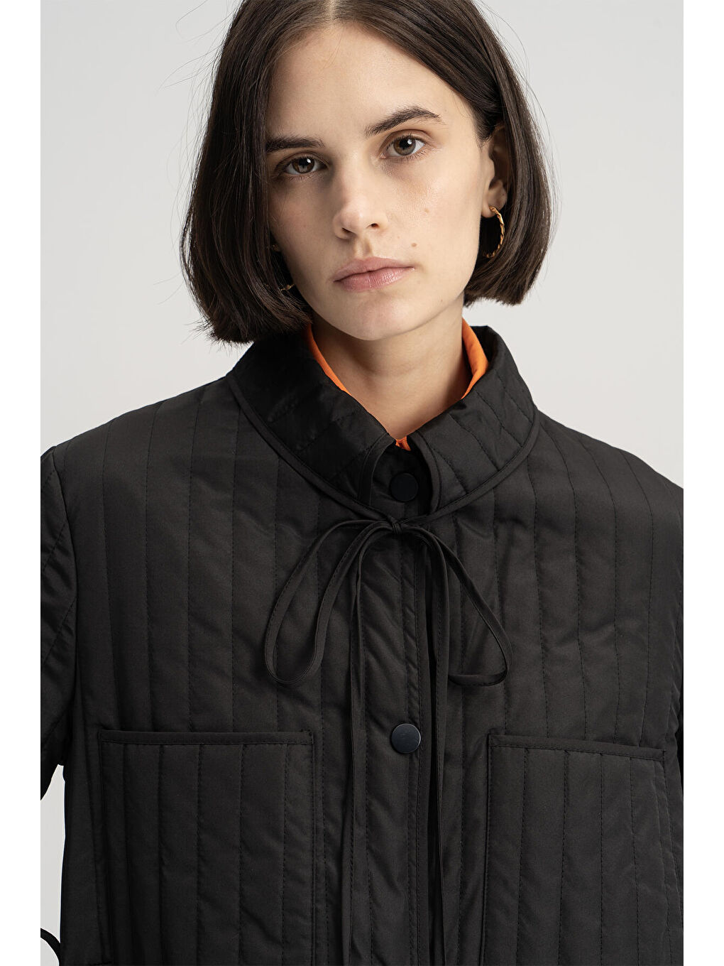 Siyah Kapitone İnce Ceket-1