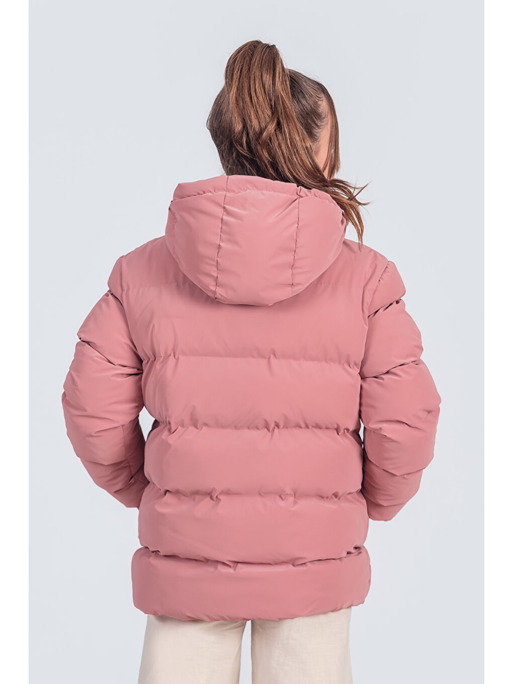 Pembe Kız Çocuk Kapüşonlu Nova Kumaş Kışlık Mont KM1010-2