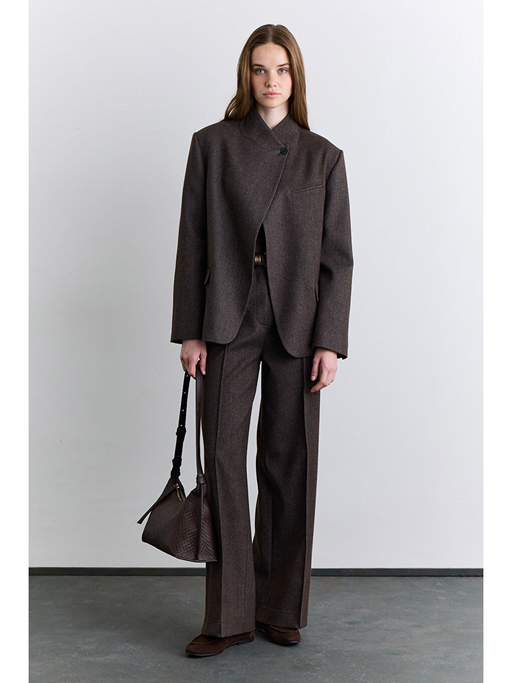 Bej Yüksek Yaka Blazer Ceket Vizon-5