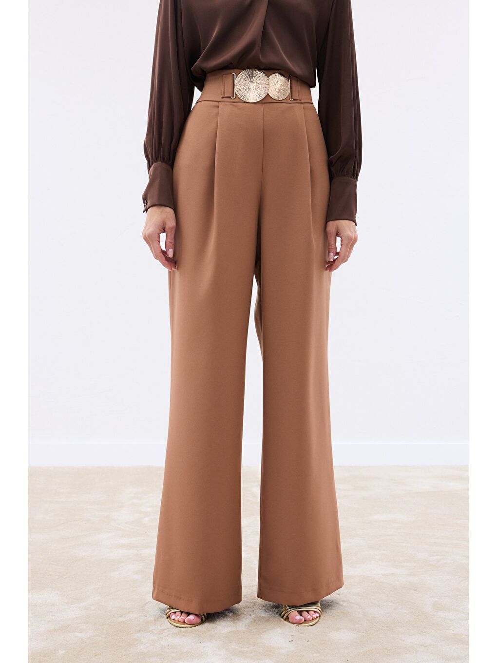 Kahverengi Aksesuarlı Pantolon - Camel-6