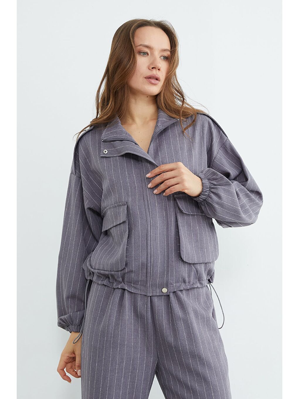 Antrasit Çizgili Beli Stoperli Fermuarlı 2 Li Takım-1