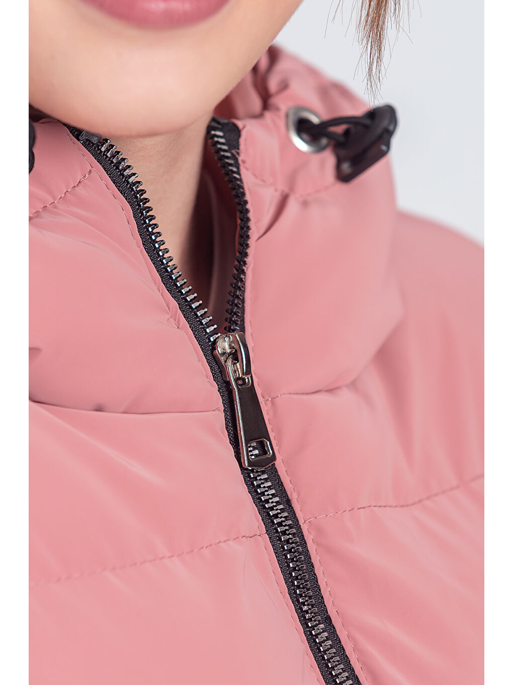 Pembe Kız Çocuk Kapüşonlu Nova Kumaş Kışlık Mont KM1010-4