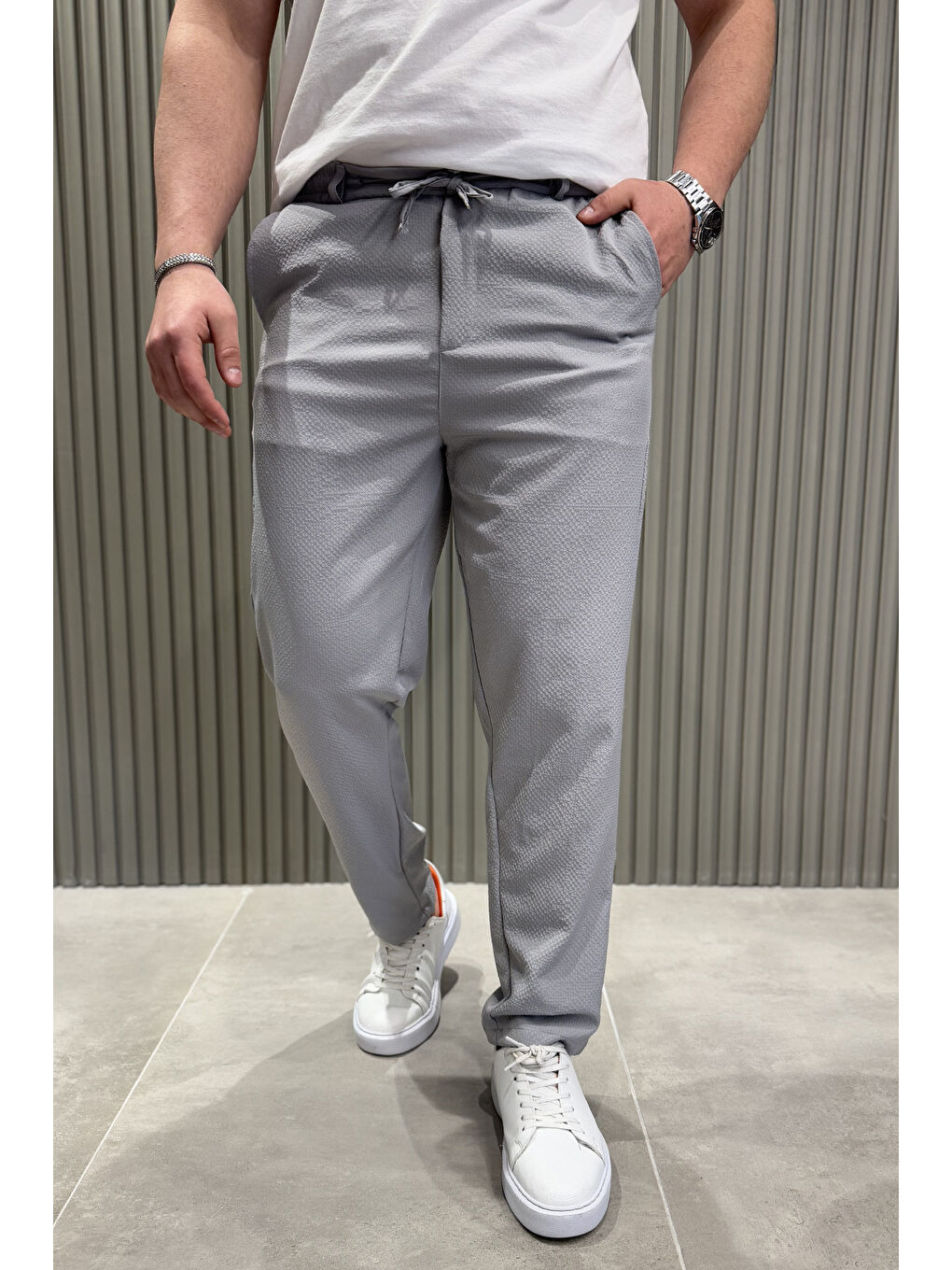 Gri Bel Bağcıklı  Erkek Pantolon